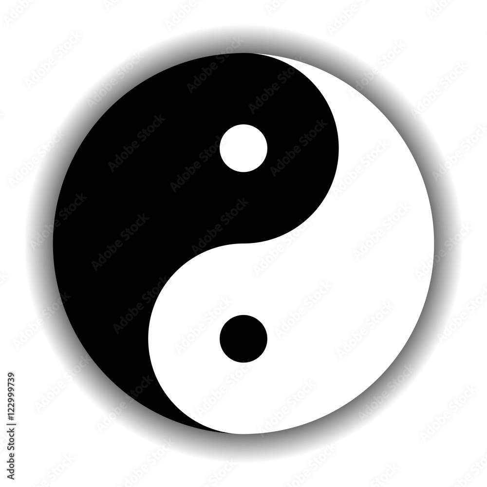 Yin Yang symbol icon of Chinese phylosophy describes how opposite and contrary forces may be complementary, interconnected and interdependent in the natural world. Black and white illustration with Yin Yang symbol icon of Chinese phylosophy describes how opposite and contrary forces may be complementary, interconnected and interdependent in the natural world. Black and white illustration with