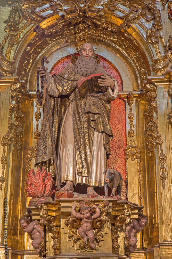 SEGOVIA, SPAIN, APRIL - 14, 2016: The baroque statue of St. Anthony in Cathedral of Our Lady of Assumption by Pedro del Valle (1615).
