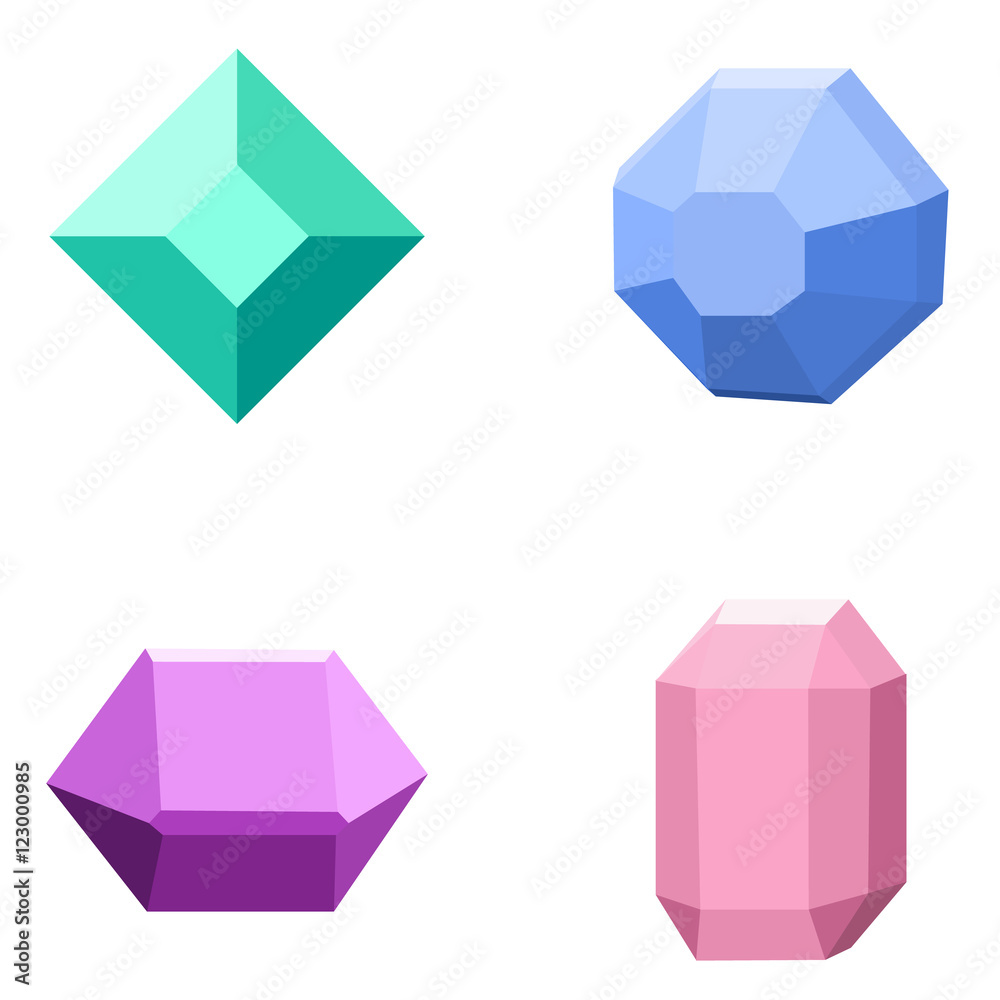 set of 4 different gemstones, diamonds set isolated on white set of 4 different gemstones, diamonds set isolated on white