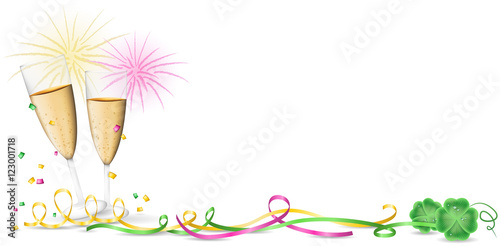 Silvester Party Banner mit Feuerwerk, Sekt und Konfetti