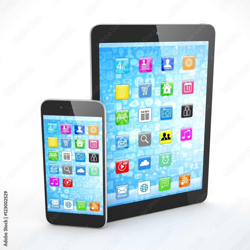 Tablet and smartphone on a white. 3d rendering. Tablet and smartphone on a white. 3d rendering.