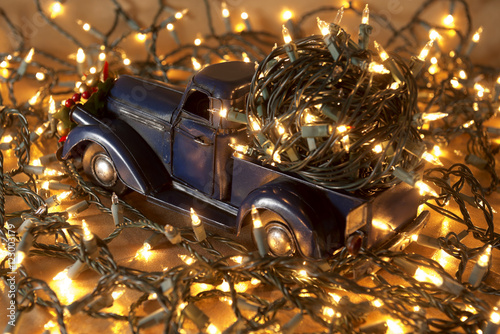 Christmas background. Pickup with christmas decoration 