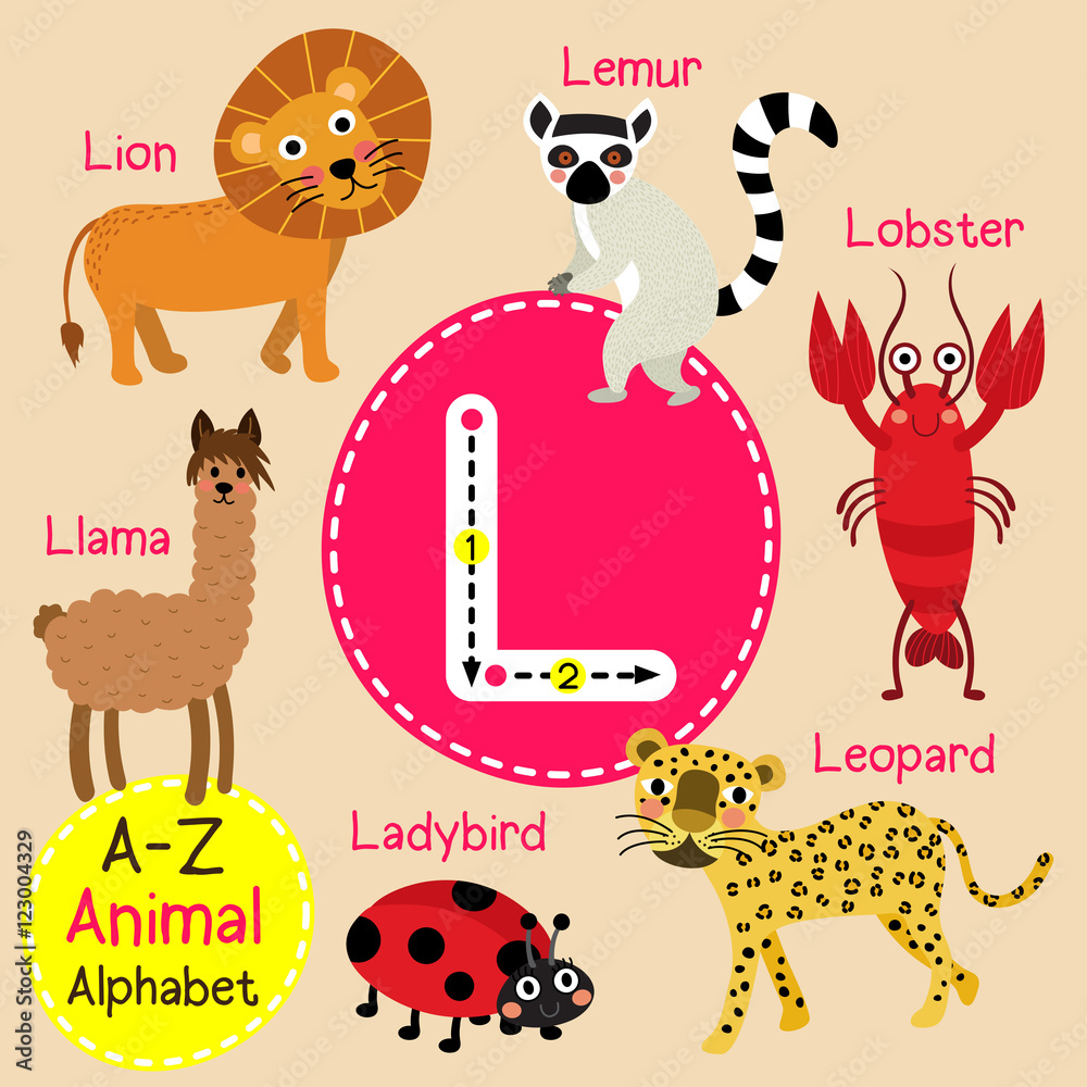 L Letter Tracing Ladybird Leopard Lion Llama Lobster Lemur Cute