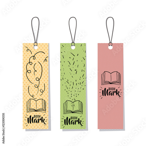 Bookmark label tag with book icon. Guidebook decoration reading and literature  theme. Colorful design. Vector illustration photo