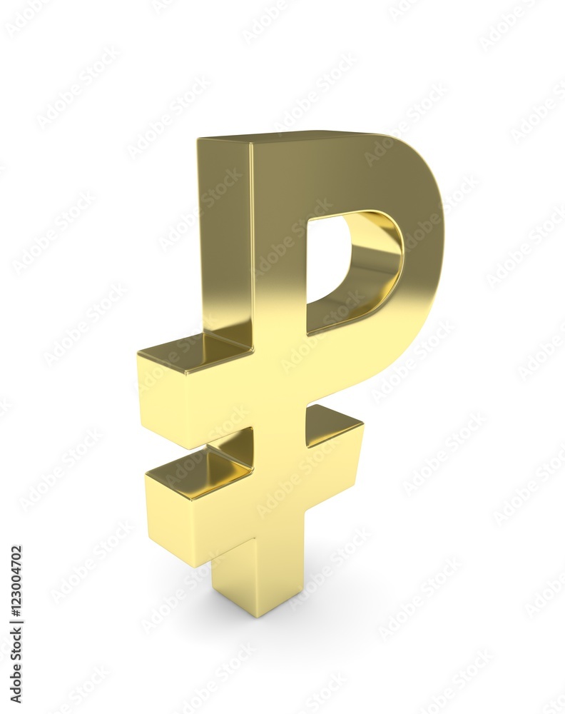 Isolated golden ruble sign on white background. Russian currency. Concept of investment, russian market, savings. Power, luxury and wealth. Russia, Belarus. 3D rendering. Isolated golden ruble sign on white background. Russian currency. Concept of investment, russian market, savings. Power, luxury and wealth. Russia, Belarus. 3D rendering.