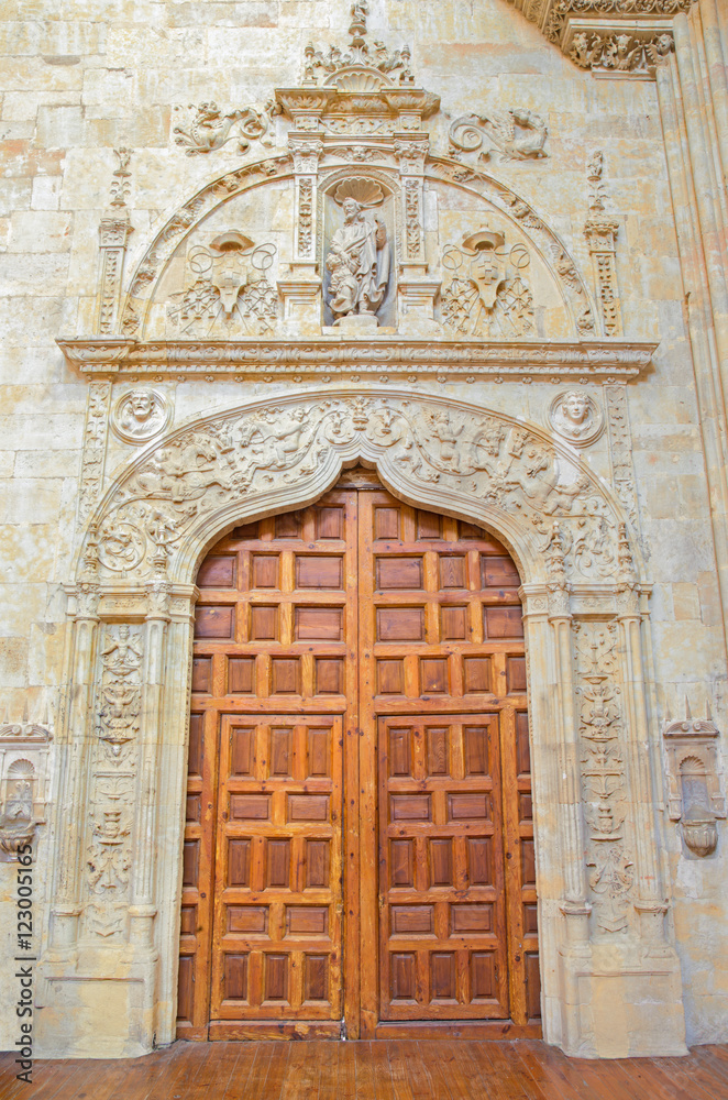 SALAMANCA, SPAIN, APRIL - 16, 2016: The renaissance portal (Puerta de San Jose) in atrium of monastery Convento de San Esteban.