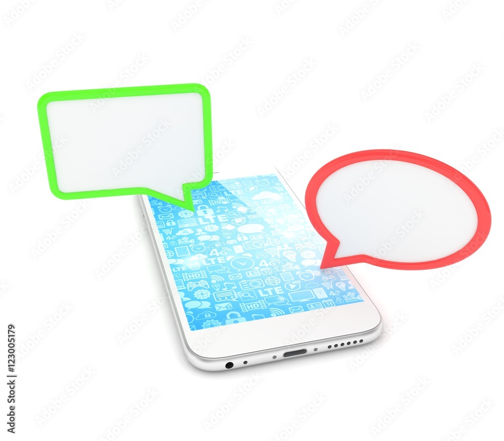 smartphone with bubbles isolated on white background. 3d rendering. smartphone with bubbles isolated on white background. 3d rendering.