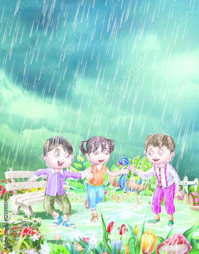 Kids in heavy rain