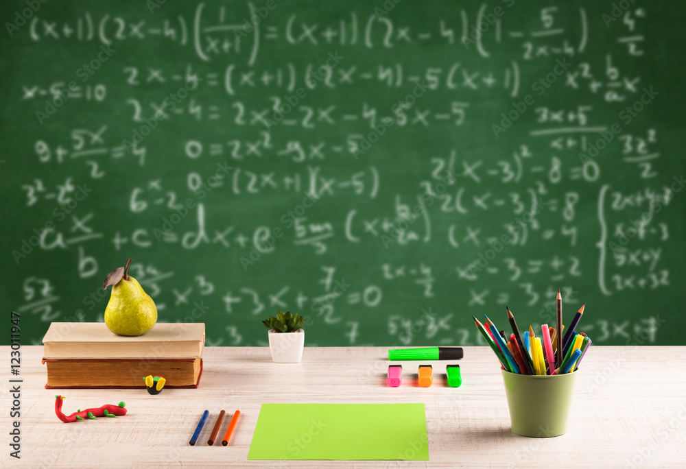 Math class from student school desk Math class from student school desk