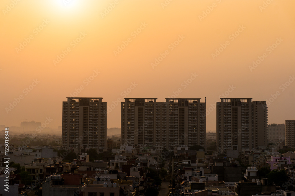 Dawn over gurgaon delhi showing buildings and homes
