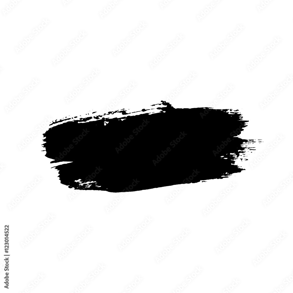 Fototapeta premium Grunge background brush stroke, isolated black on white. Abstract sketch to create border. Paint design template. Smear texture for banner. Dirty old effect. Print copy space. Vector illustration