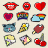 Colorful vector embroidery patches set