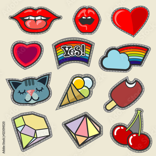 Colorful vector embroidery patches set