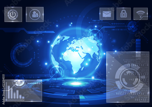 Vector blue globe on the digital technology background, abstract illustration