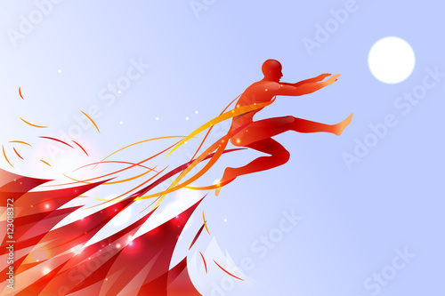 Jumping man with line art concept