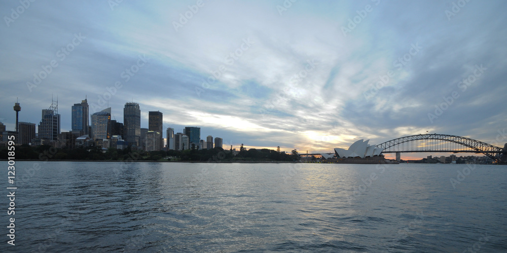 Sunset twilight cityscape scene of Sydney Australia