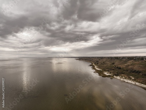 Aerial view. Sea and beautiful cloud on the sky.