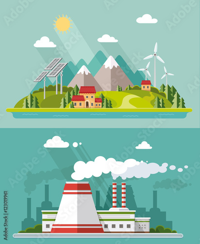 Ecology set. Environment, green energy. Eco life, emissions, nat