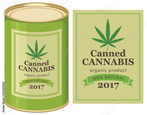 vector banner with tin can canned hemp and cannabis leaf