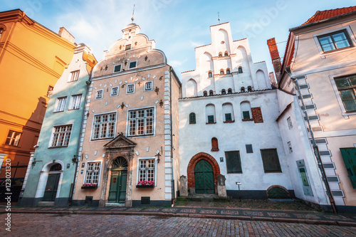 Three Brothers - Landmarks of Riga. Complex of three colorful medieval houses, Latvia photo