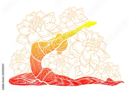 Fototapeta  silhouette of yoga woman floral ornament.