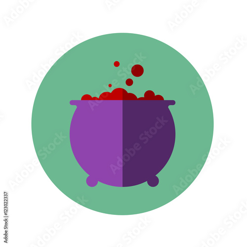 Icono plano caldero de bruja color en circulo verde