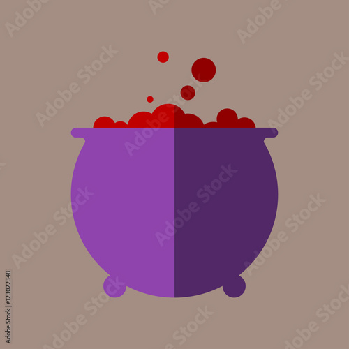 Icono plano caldero de bruja color en fondo gris
