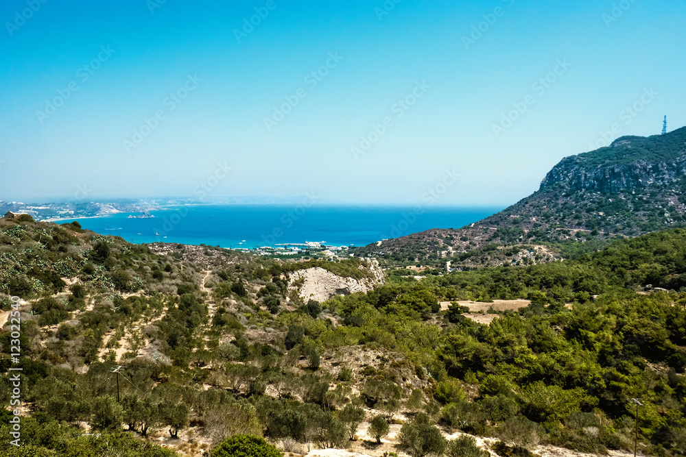 Beautiful greek landscape and blue sea