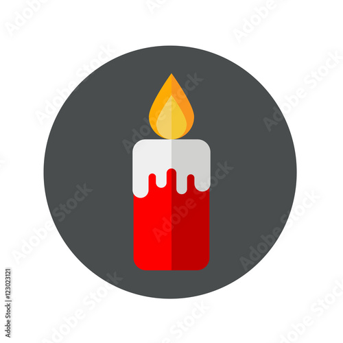Icono plano vela encendida roja en circulo gris