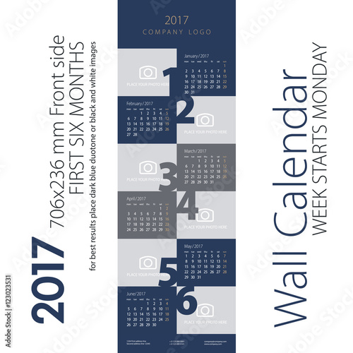 Calendar 2017 first six month dark blue gray background