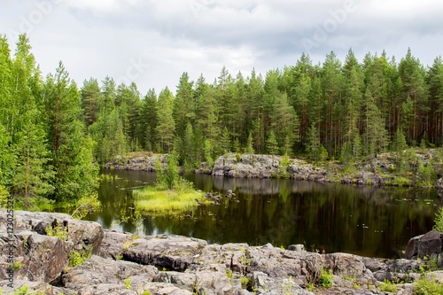 Landscape on ancient Girvas volcano crater in Karelia, Russia