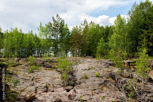 Landscape on ancient Girvas volcano crater in Karelia, Russia photo