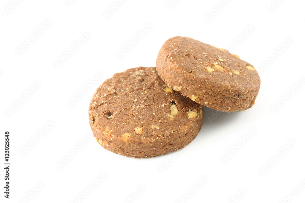 Chocolate cookie with Cashews on wooden background