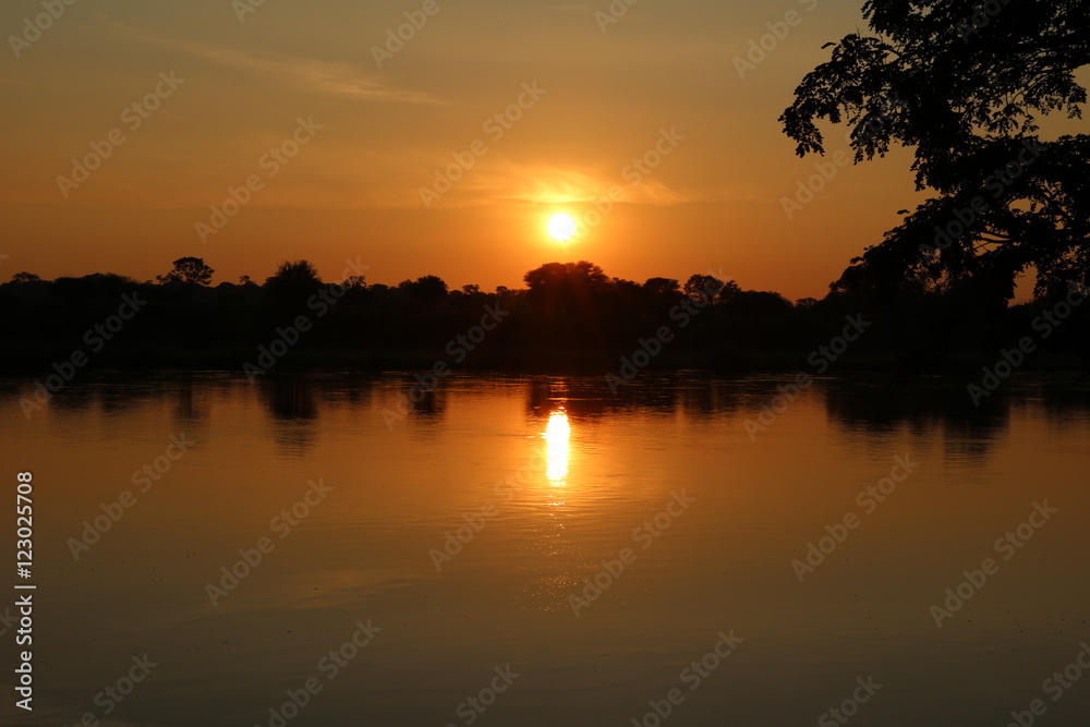 Sun is going up at the Caprivi Strip of Namibia, Africa