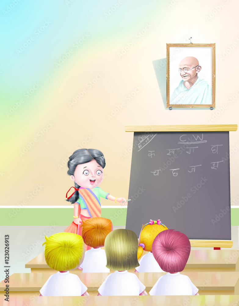 Teacher teach Hindi alphabets in class Stock Illustration | Adobe Stock