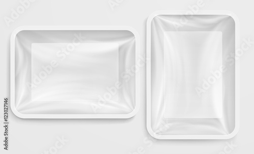 Empty white plastic box food container. Food packaging