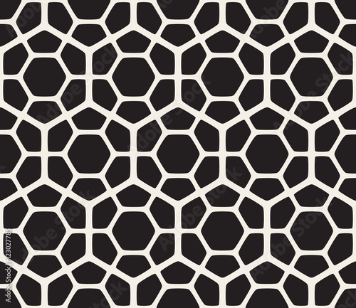 Vector Seamless Black And White Geometric Hexagon Rounded Grid Pattern