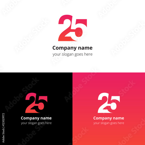 25 logo icon flat and vector design template. Monogram numbers two and five. Logotype twenty-five with gradient color. Creative vision concept logo, elements, sign, symbol for card, brand, banners. photo