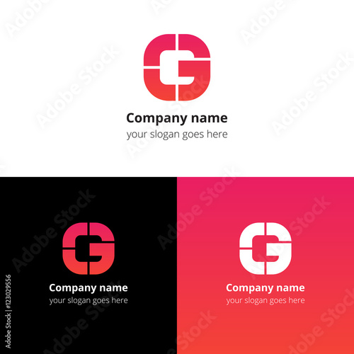 Letter G logo icon flat and vector design template. Monogram G. Logotype G with red-pink gradient color. Creative vision concept logo, elements, sign, symbol for card, brand, banners.