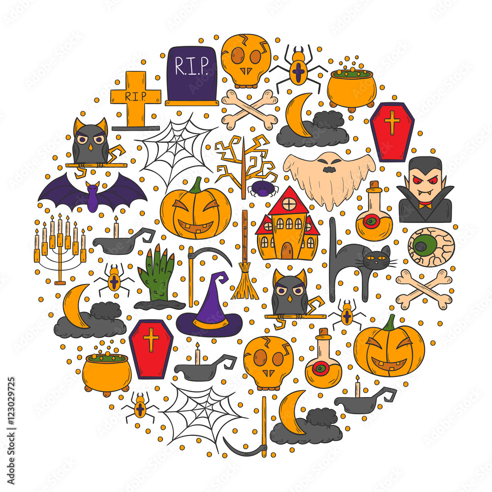 Naklejka premium Vector cartoon hand drawn Halloween background