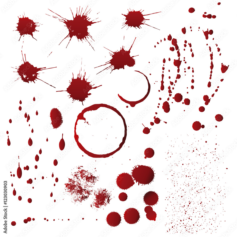 Set of red spots, drips and splashes that look like blood texture isolated  on white. Halloween design concept. Stock Vector | Adobe Stock
