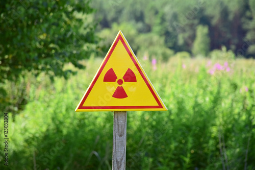 Triangular sign of radiation hazard in the zone of radioactive fallout