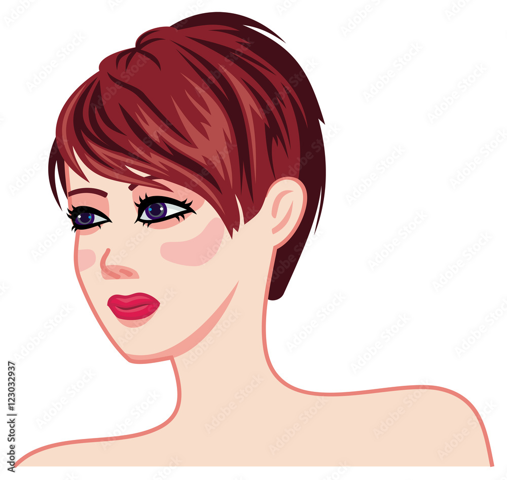 Girl face with brown hair and modern haircut. Short hair  clip  art. Stock Vector | Adobe Stock