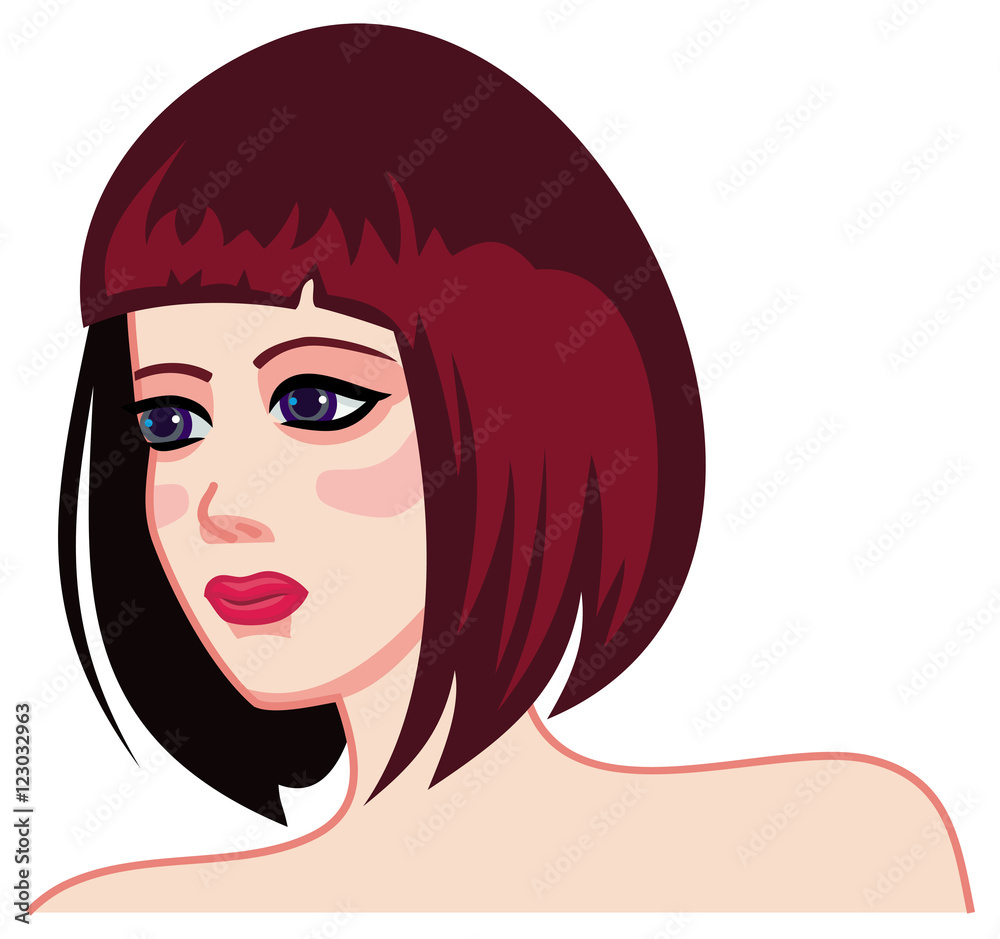 Girl face with brown hair and modern haircut. Medium hair style. Vector clip  art. Stock Vector | Adobe Stock
