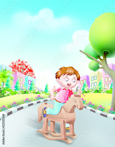 Boy on a wooden horse