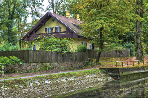 Bavarian House.A typical German old family house in Munich by Isar river near Taufkirchen.