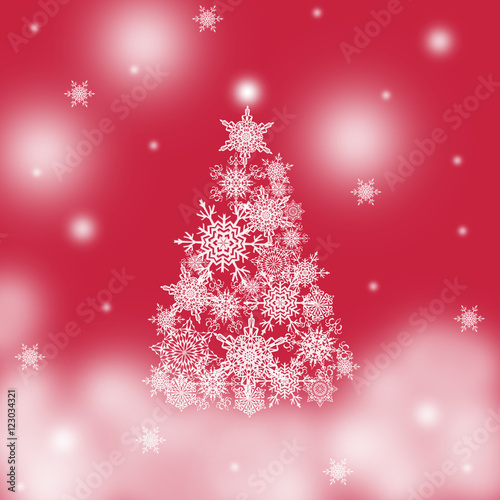 White snowflakes christmas tree at the red background