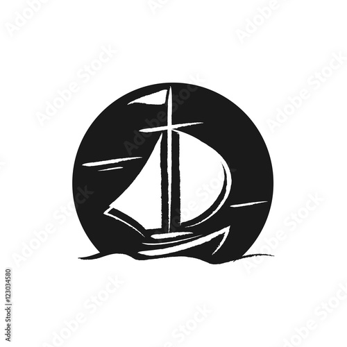 Fototapeta Naklejka Na Ścianę i Meble -  Cross Ship Draw Illustration Logo Icon