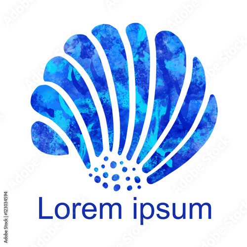 Watercolor scallop shell closeup isolated on a white background