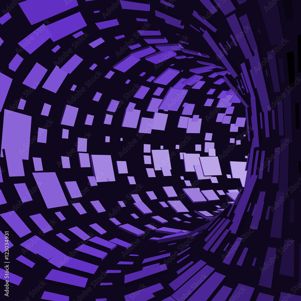 Abstract Tunnel. Futuristic Style. 3D Abstract Surface. Turning Tube Tunnel. Perspective Background.